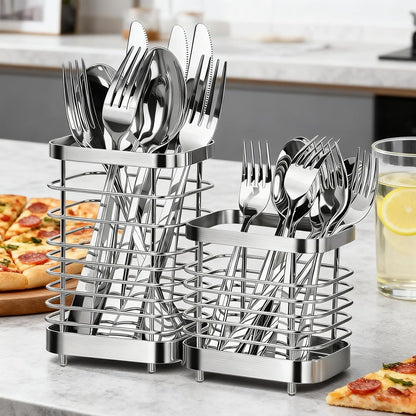 Utensil Holder, Stainless Steel Utensil Drying Rack for Kitchen Counter | Sturdy, Drain Hole, Silverware, Cutlery, Flatware, Forks, Knives, Spoons, Chopsticks, Organizer