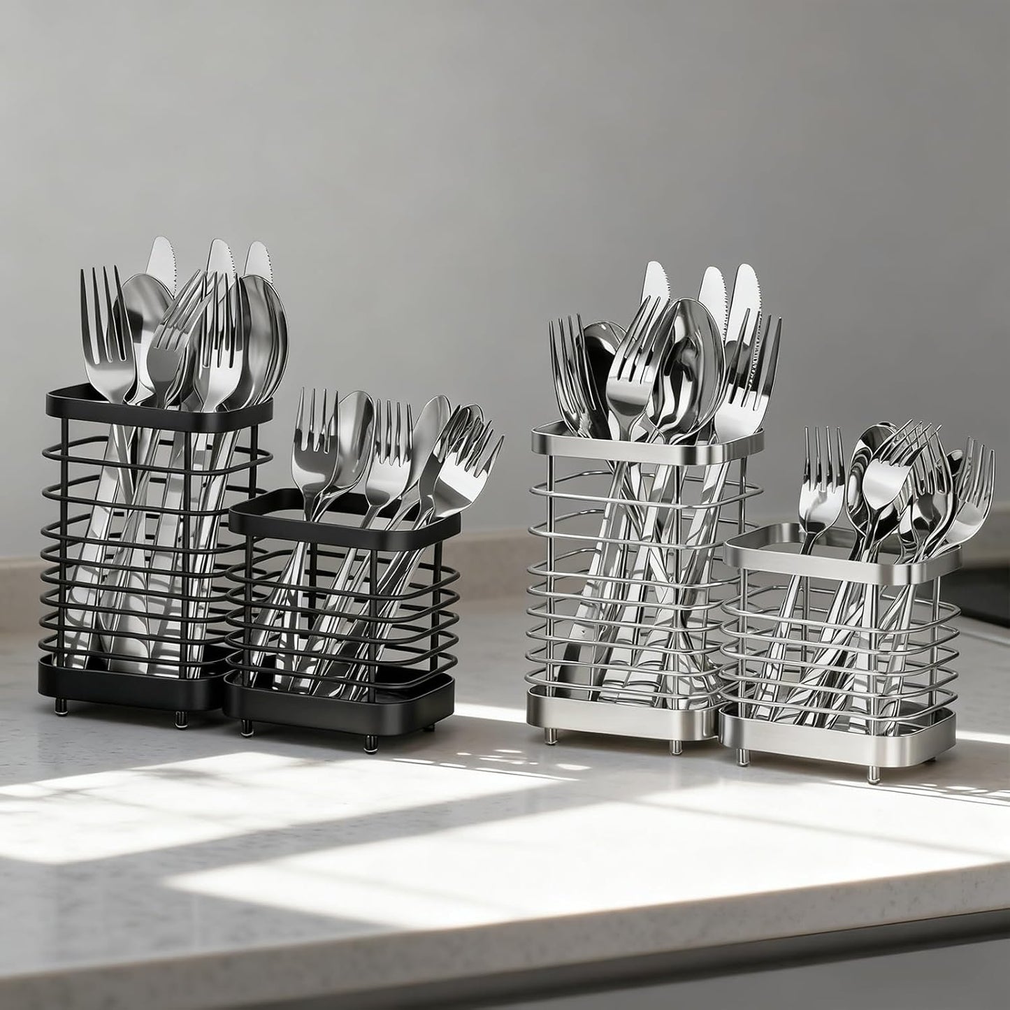Utensil Holder, Stainless Steel Utensil Drying Rack for Kitchen Counter | Sturdy, Drain Hole, Silverware, Cutlery, Flatware, Forks, Knives, Spoons, Chopsticks, Organizer