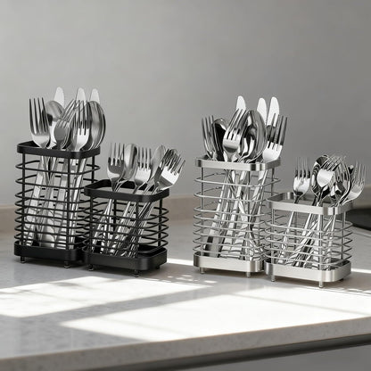 Utensil Holder, Stainless Steel Utensil Drying Rack for Kitchen Counter | Sturdy, Drain Hole, Silverware, Cutlery, Flatware, Forks, Knives, Spoons, Chopsticks, Organizer