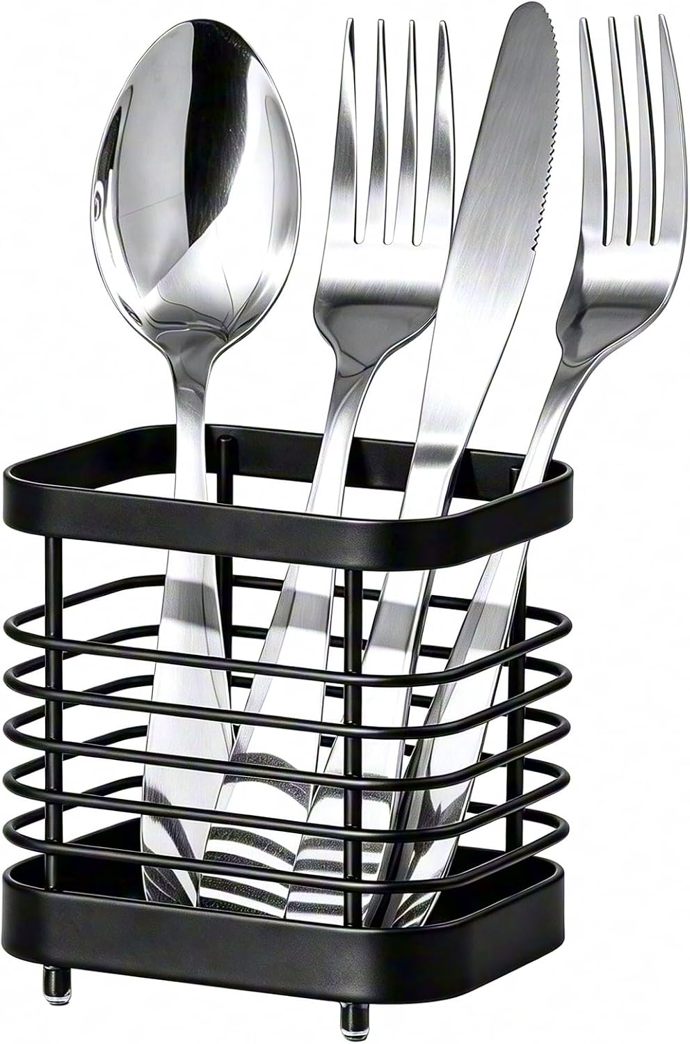 Utensil Holder, Stainless Steel Utensil Drying Rack for Kitchen Counter | Sturdy, Drain Hole, Silverware, Cutlery, Flatware, Forks, Knives, Spoons, Chopsticks, Organizer