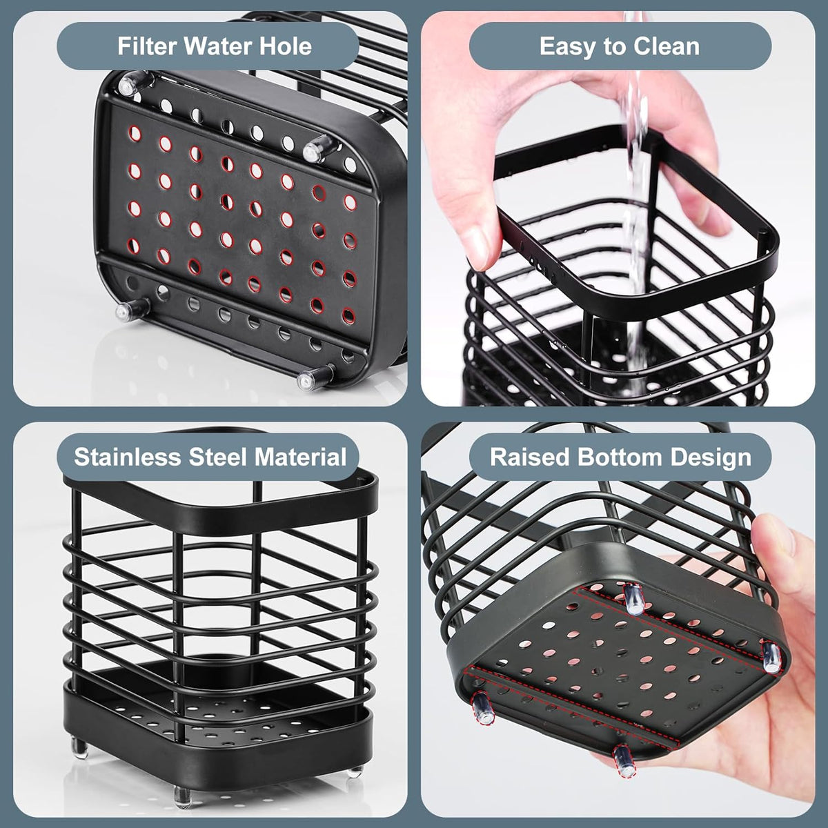 Utensil Holder, Stainless Steel Utensil Drying Rack for Kitchen Counter | Sturdy, Drain Hole, Silverware, Cutlery, Flatware, Forks, Knives, Spoons, Chopsticks, Organizer