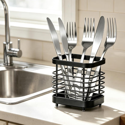 Utensil Holder, Stainless Steel Utensil Drying Rack for Kitchen Counter | Sturdy, Drain Hole, Silverware, Cutlery, Flatware, Forks, Knives, Spoons, Chopsticks, Organizer