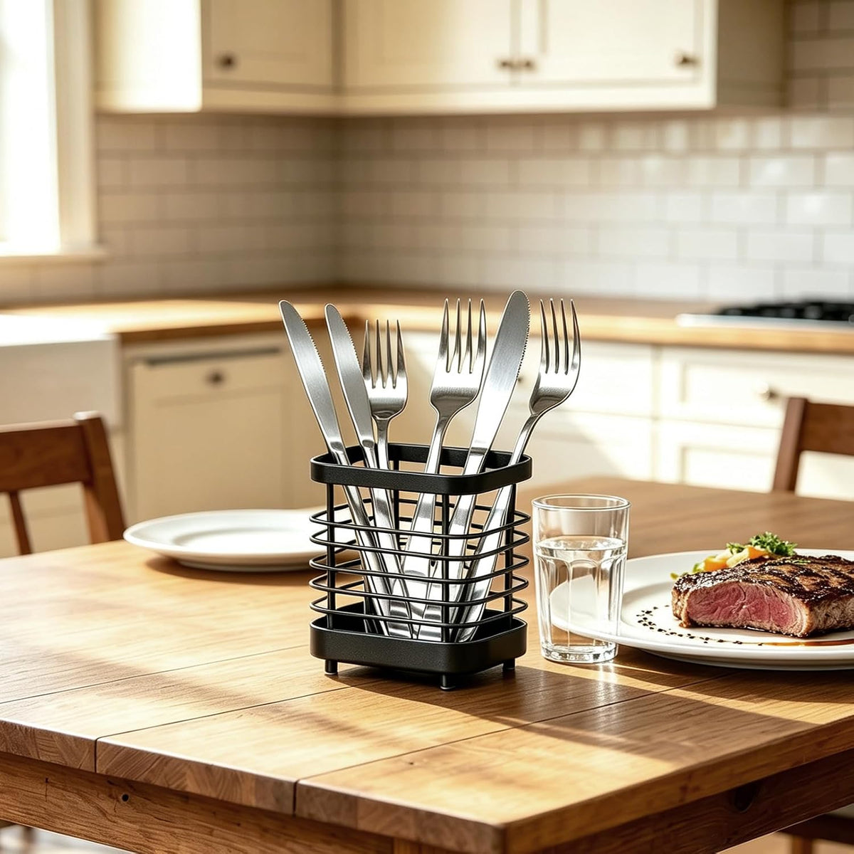 Utensil Holder, Stainless Steel Utensil Drying Rack for Kitchen Counter | Sturdy, Drain Hole, Silverware, Cutlery, Flatware, Forks, Knives, Spoons, Chopsticks, Organizer