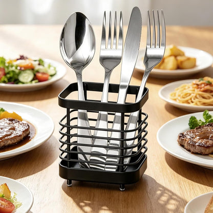 Utensil Holder, Stainless Steel Utensil Drying Rack for Kitchen Counter | Sturdy, Drain Hole, Silverware, Cutlery, Flatware, Forks, Knives, Spoons, Chopsticks, Organizer