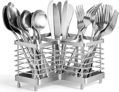 Utensil Holder, Stainless Steel Utensil Drying Rack for Kitchen Counter | Sturdy, Drain Hole, Silverware, Cutlery, Flatware, Forks, Knives, Spoons, Chopsticks, Organizer