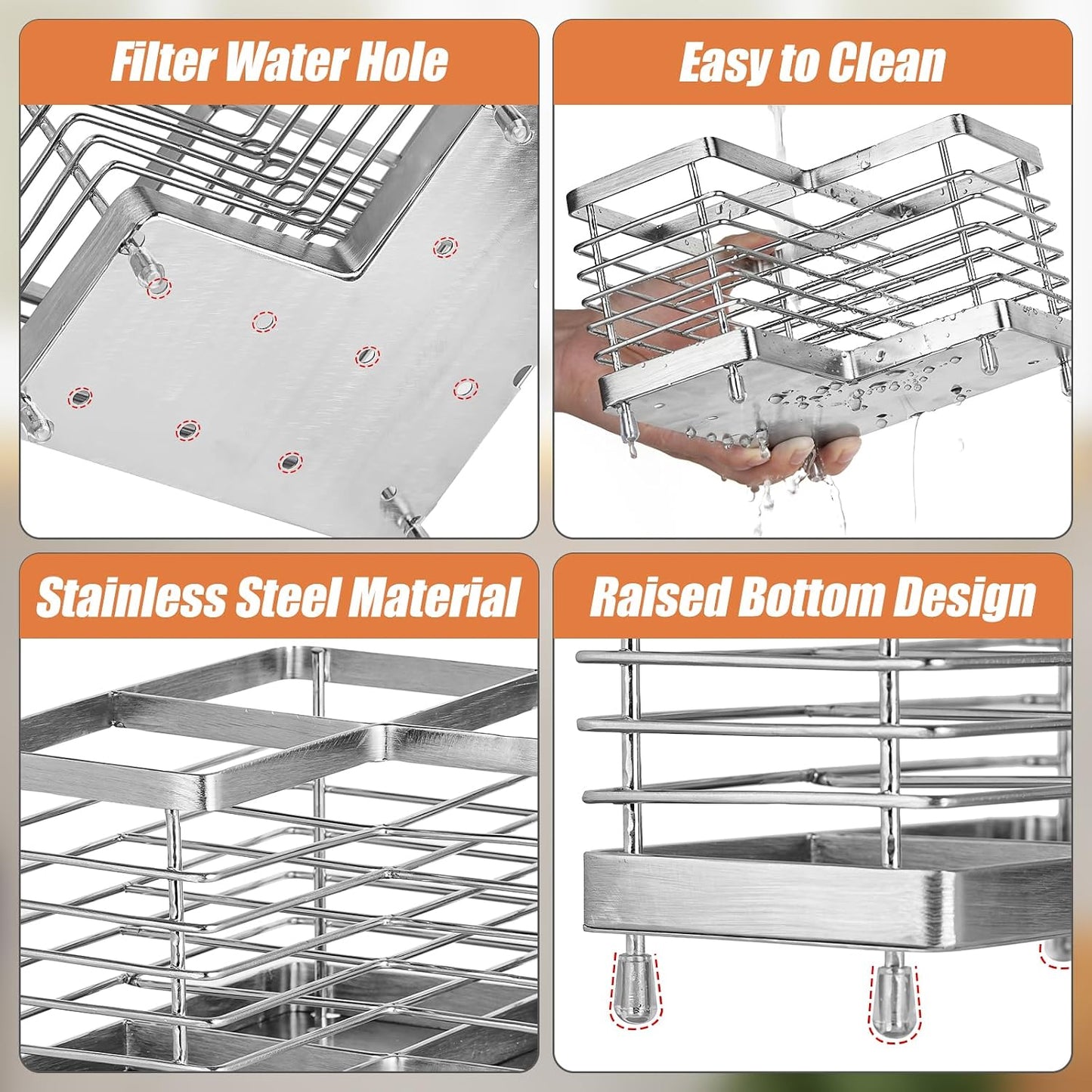 Utensil Holder, Stainless Steel Utensil Drying Rack for Kitchen Counter | Sturdy, Drain Hole, Silverware, Cutlery, Flatware, Forks, Knives, Spoons, Chopsticks, Organizer