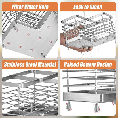 Utensil Holder, Stainless Steel Utensil Drying Rack for Kitchen Counter | Sturdy, Drain Hole, Silverware, Cutlery, Flatware, Forks, Knives, Spoons, Chopsticks, Organizer