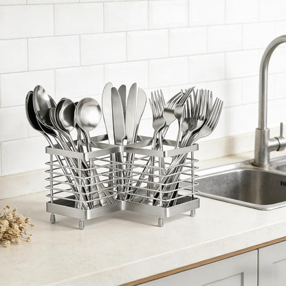 Utensil Holder, Stainless Steel Utensil Drying Rack for Kitchen Counter | Sturdy, Drain Hole, Silverware, Cutlery, Flatware, Forks, Knives, Spoons, Chopsticks, Organizer