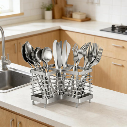 Utensil Holder, Stainless Steel Utensil Drying Rack for Kitchen Counter | Sturdy, Drain Hole, Silverware, Cutlery, Flatware, Forks, Knives, Spoons, Chopsticks, Organizer