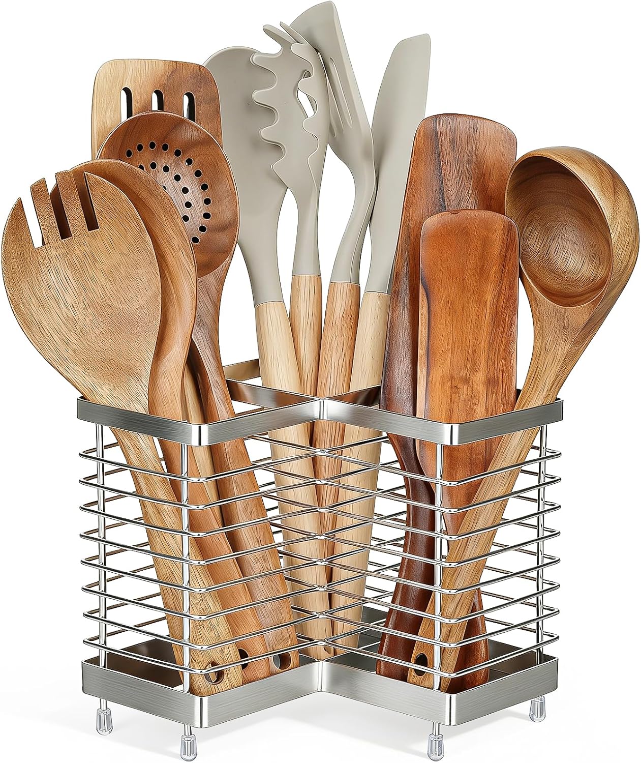 Utensil Holder, Stainless Steel Utensil Drying Rack for Kitchen Counter | Sturdy, Drain Hole, Silverware, Cutlery, Flatware, Forks, Knives, Spoons, Chopsticks, Organizer