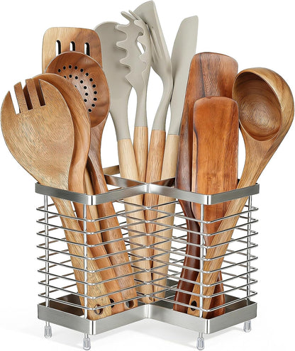 Utensil Holder, Stainless Steel Utensil Drying Rack for Kitchen Counter | Sturdy, Drain Hole, Silverware, Cutlery, Flatware, Forks, Knives, Spoons, Chopsticks, Organizer