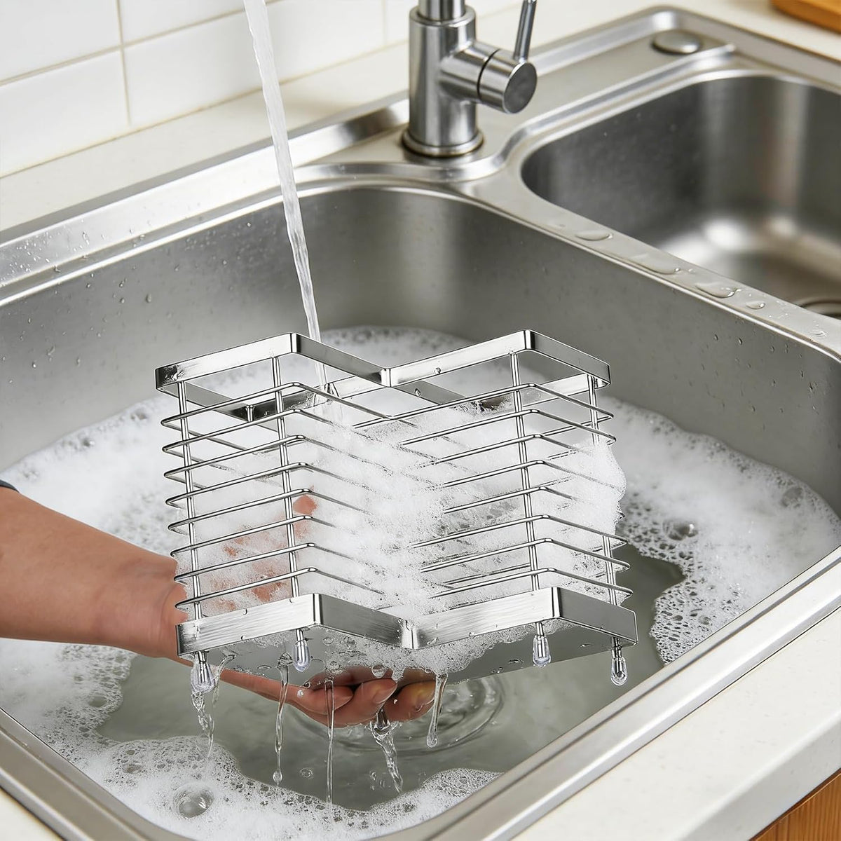 Utensil Holder, Stainless Steel Utensil Drying Rack for Kitchen Counter | Sturdy, Drain Hole, Silverware, Cutlery, Flatware, Forks, Knives, Spoons, Chopsticks, Organizer