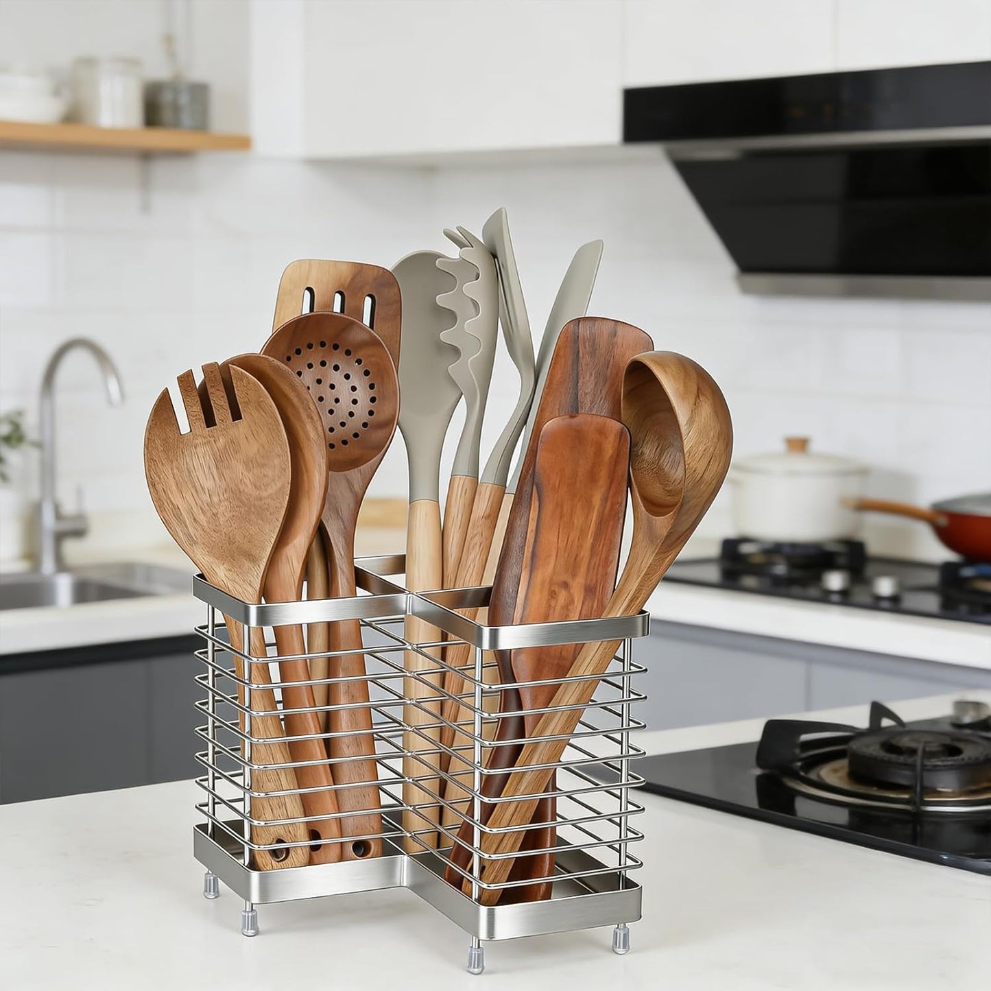 Utensil Holder, Stainless Steel Utensil Drying Rack for Kitchen Counter | Sturdy, Drain Hole, Silverware, Cutlery, Flatware, Forks, Knives, Spoons, Chopsticks, Organizer