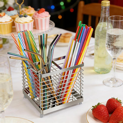 Utensil Holder, Stainless Steel Utensil Drying Rack for Kitchen Counter | Sturdy, Drain Hole, Silverware, Cutlery, Flatware, Forks, Knives, Spoons, Chopsticks, Organizer