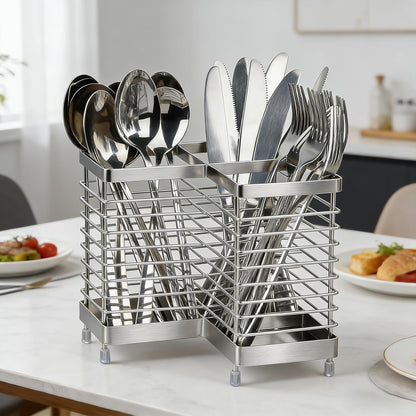 Utensil Holder, Stainless Steel Utensil Drying Rack for Kitchen Counter | Sturdy, Drain Hole, Silverware, Cutlery, Flatware, Forks, Knives, Spoons, Chopsticks, Organizer