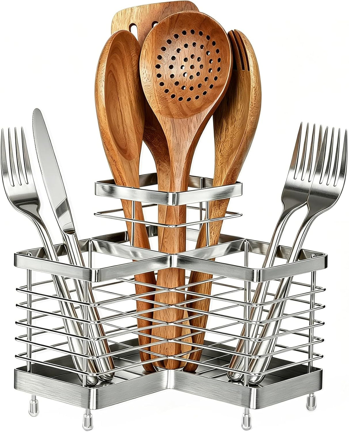 Utensil Holder, Stainless Steel Utensil Drying Rack for Kitchen Counter | Sturdy, Drain Hole, Silverware, Cutlery, Flatware, Forks, Knives, Spoons, Chopsticks, Organizer