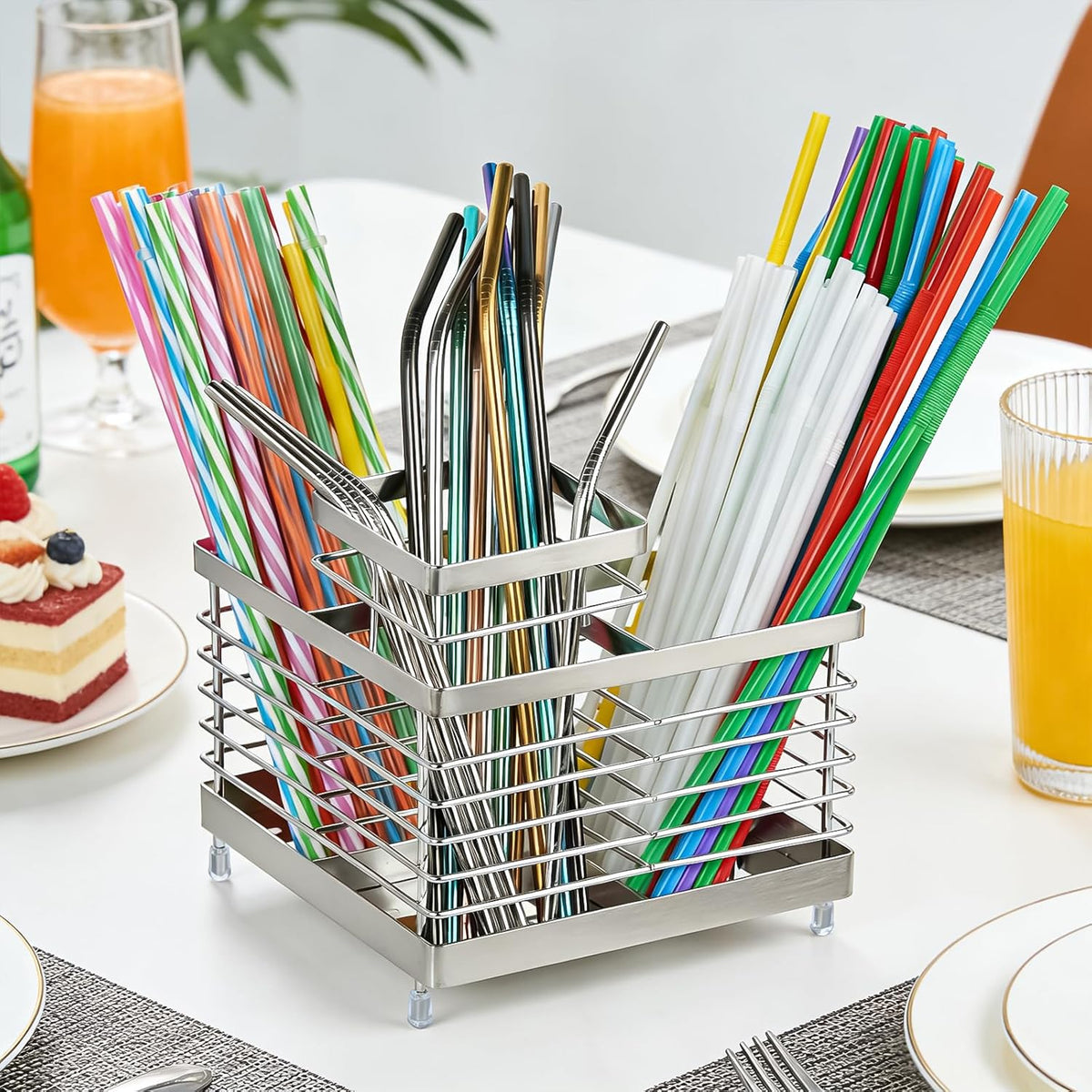 Utensil Holder, Stainless Steel Utensil Drying Rack for Kitchen Counter | Sturdy, Drain Hole, Silverware, Cutlery, Flatware, Forks, Knives, Spoons, Chopsticks, Organizer