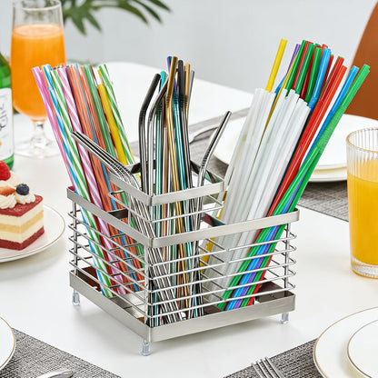 Utensil Holder, Stainless Steel Utensil Drying Rack for Kitchen Counter | Sturdy, Drain Hole, Silverware, Cutlery, Flatware, Forks, Knives, Spoons, Chopsticks, Organizer
