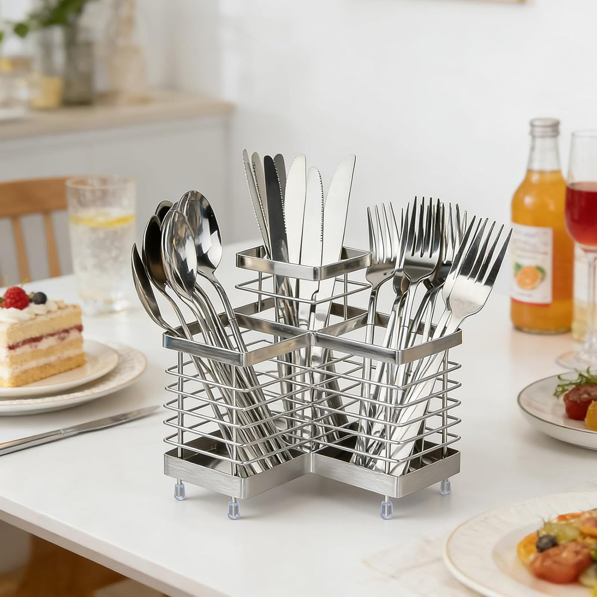 Utensil Holder, Stainless Steel Utensil Drying Rack for Kitchen Counter | Sturdy, Drain Hole, Silverware, Cutlery, Flatware, Forks, Knives, Spoons, Chopsticks, Organizer