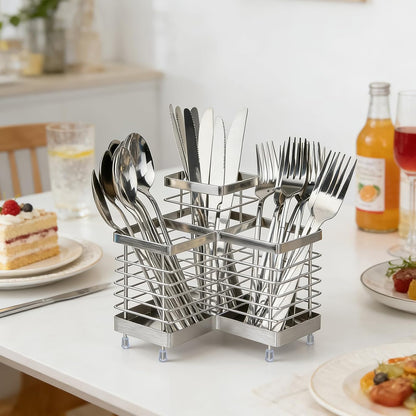 Utensil Holder, Stainless Steel Utensil Drying Rack for Kitchen Counter | Sturdy, Drain Hole, Silverware, Cutlery, Flatware, Forks, Knives, Spoons, Chopsticks, Organizer