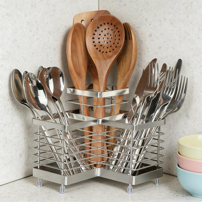 Utensil Holder, Stainless Steel Utensil Drying Rack for Kitchen Counter | Sturdy, Drain Hole, Silverware, Cutlery, Flatware, Forks, Knives, Spoons, Chopsticks, Organizer