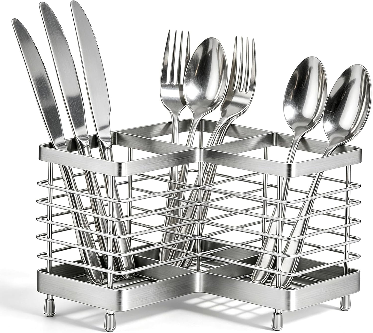 Utensil Holder, Stainless Steel Utensil Drying Rack for Kitchen Counter | Sturdy, Drain Hole, Silverware, Cutlery, Flatware, Forks, Knives, Spoons, Chopsticks, Organizer