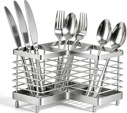 Utensil Holder, Stainless Steel Utensil Drying Rack for Kitchen Counter | Sturdy, Drain Hole, Silverware, Cutlery, Flatware, Forks, Knives, Spoons, Chopsticks, Organizer