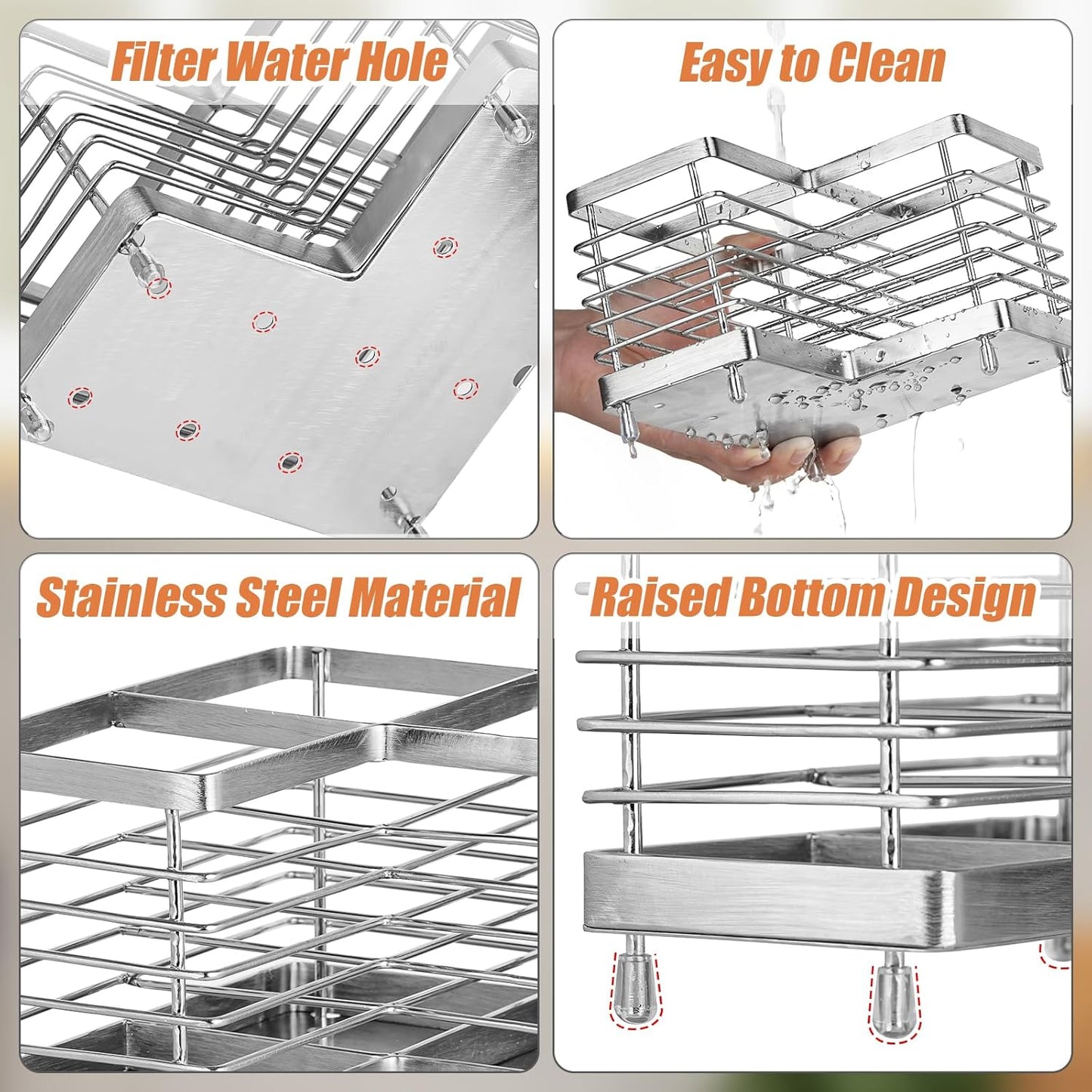 Utensil Holder, Stainless Steel Utensil Drying Rack for Kitchen Counter | Sturdy, Drain Hole, Silverware, Cutlery, Flatware, Forks, Knives, Spoons, Chopsticks, Organizer