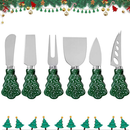 6-Piece Christmas Tree Design Cheese Knife Set, Charcuterie Board Accessories for Cheese Slicing and Butter Spreading