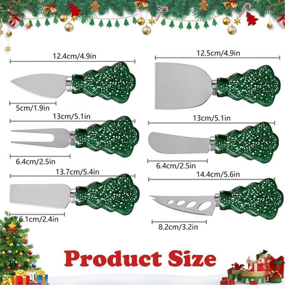 6-Piece Christmas Tree Design Cheese Knife Set, Charcuterie Board Accessories for Cheese Slicing and Butter Spreading