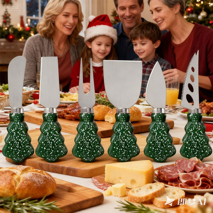 6-Piece Christmas Tree Design Cheese Knife Set, Charcuterie Board Accessories for Cheese Slicing and Butter Spreading