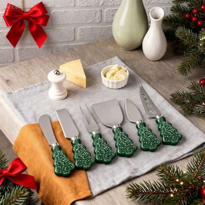 6-Piece Christmas Tree Design Cheese Knife Set, Charcuterie Board Accessories for Cheese Slicing and Butter Spreading
