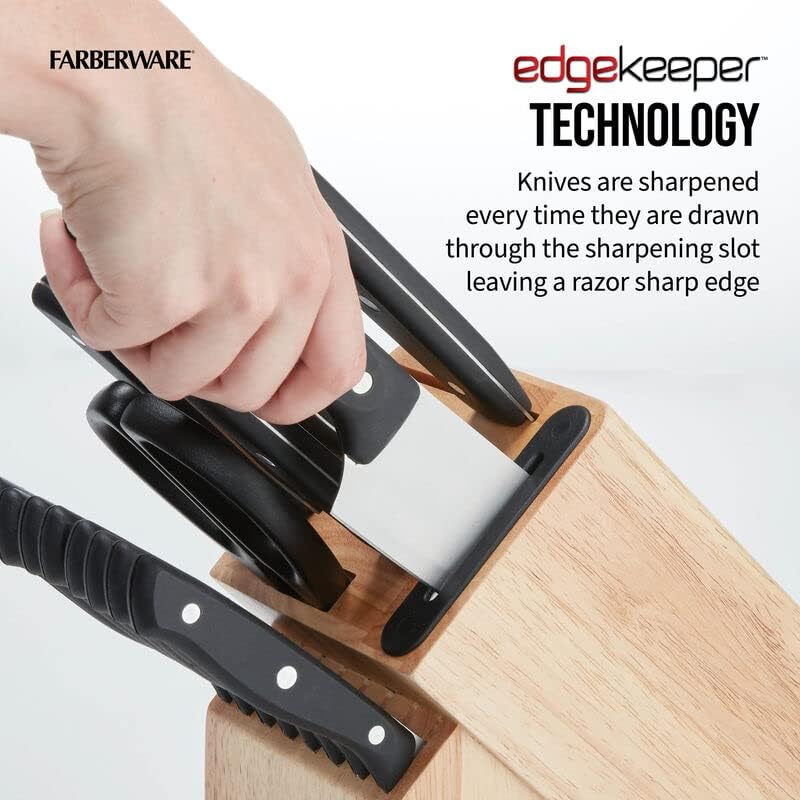 Edgekeeper Triple Rivet Block Set with Built in Knife Sharpener, 16-Piece, Black