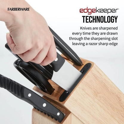Edgekeeper Triple Rivet Block Set with Built in Knife Sharpener, 16-Piece, Black