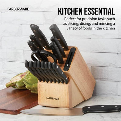 Edgekeeper Triple Rivet Block Set with Built in Knife Sharpener, 16-Piece, Black