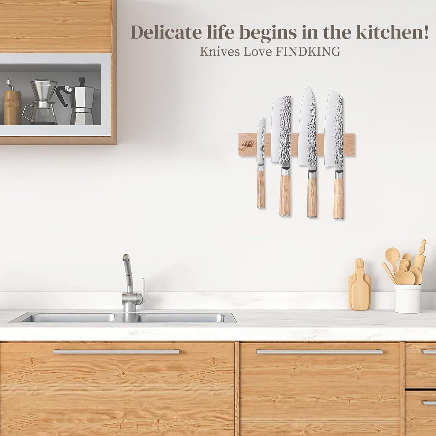 Maple Wood Magnetic Knife Strip, Wall Mounted Wooden Knife Holder with Strong Magnets for Kitchen Organization, 12 Inch Beige, Without Knives