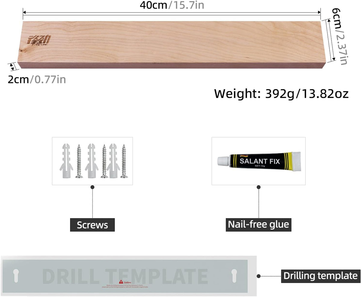 Maple Wood Magnetic Knife Strip, Wall Mounted Wooden Knife Holder with Strong Magnets for Kitchen Organization, 12 Inch Beige, Without Knives