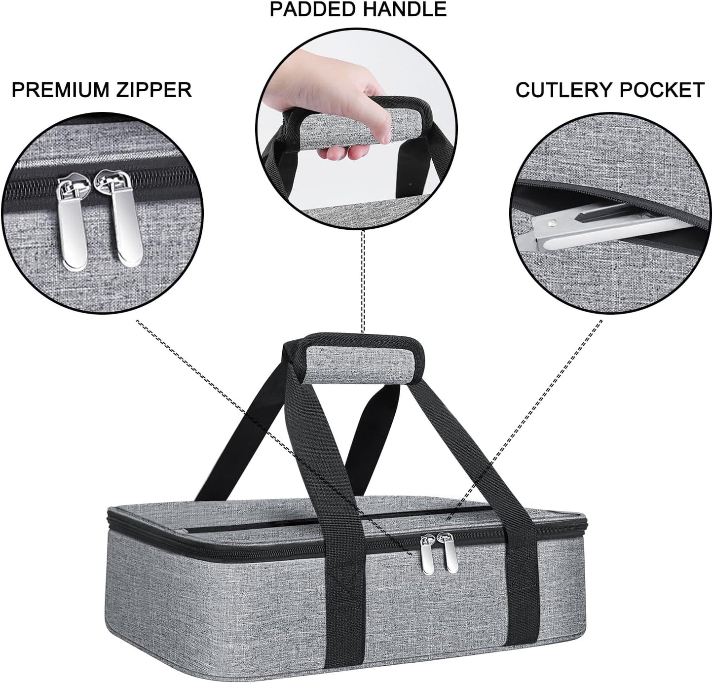 Insulated Casserole Carrier - Casserole Carriers for Hot or Cold Food - Lasagna Lugger Dish Carrier, Thermal Lunch Bag for Potluck Parties, Picnic, Travel, Fits 9" x 13" Baking Dish, Grey