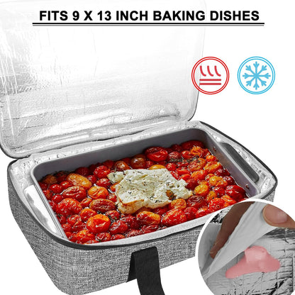 Insulated Casserole Carrier - Casserole Carriers for Hot or Cold Food - Lasagna Lugger Dish Carrier, Thermal Lunch Bag for Potluck Parties, Picnic, Travel, Fits 9" x 13" Baking Dish, Grey