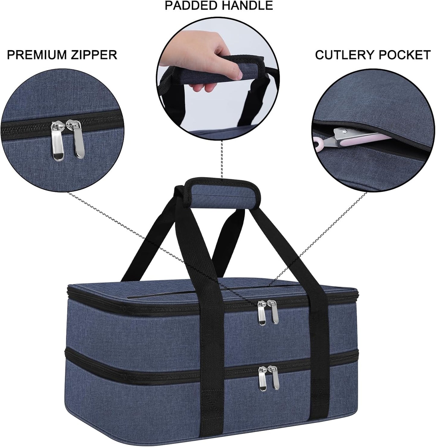 Insulated Casserole Carrier - Casserole Carriers for Hot or Cold Food - Lasagna Lugger Dish Carrier, Thermal Lunch Bag for Potluck Parties, Picnic, Travel, Fits 9" x 13" Baking Dish, Grey