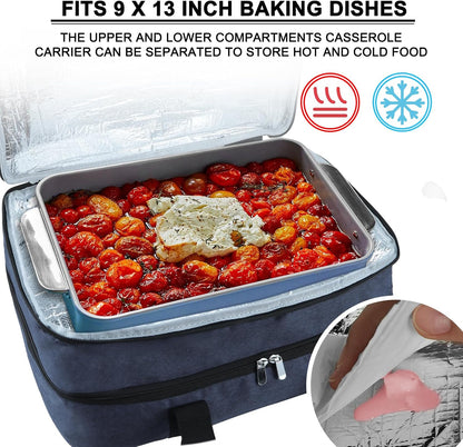 Insulated Casserole Carrier - Casserole Carriers for Hot or Cold Food - Lasagna Lugger Dish Carrier, Thermal Lunch Bag for Potluck Parties, Picnic, Travel, Fits 9" x 13" Baking Dish, Grey