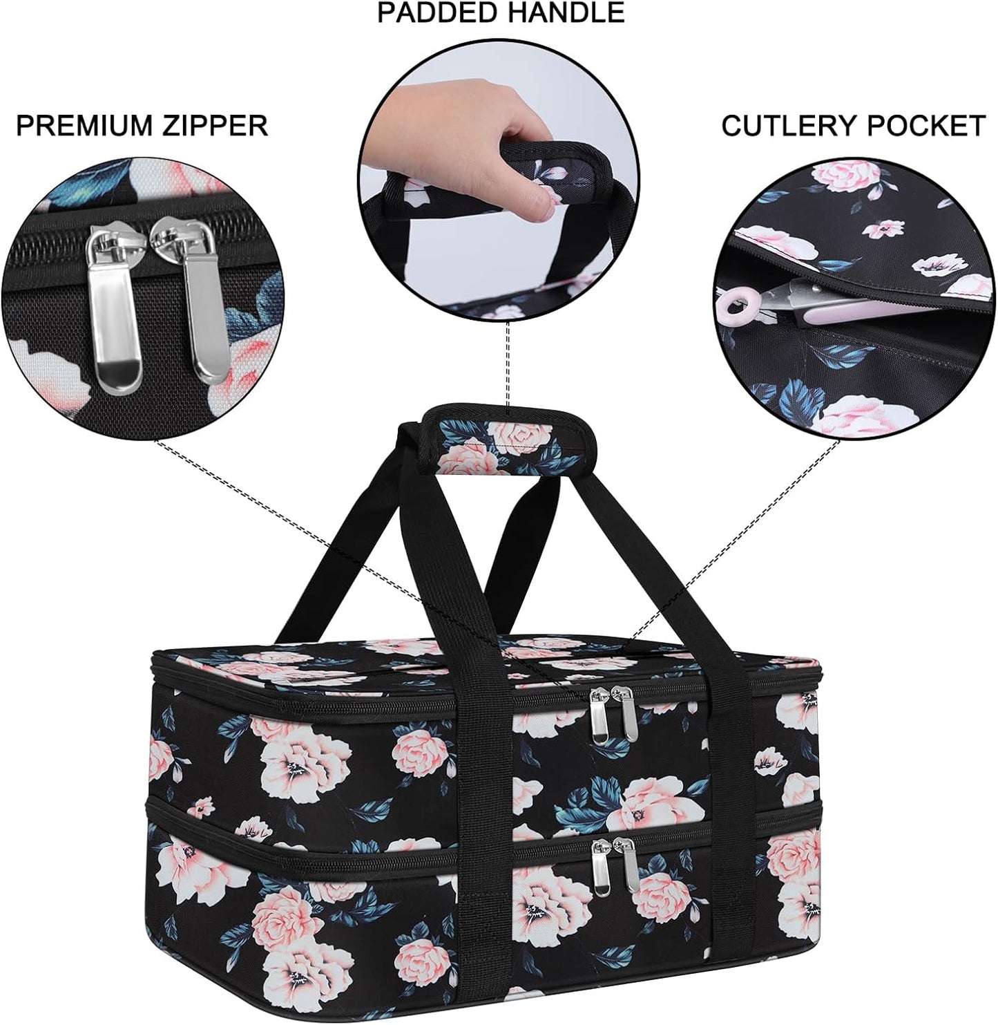 Insulated Casserole Carrier - Casserole Carriers for Hot or Cold Food - Lasagna Lugger Dish Carrier, Thermal Lunch Bag for Potluck Parties, Picnic, Travel, Fits 9" x 13" Baking Dish, Grey