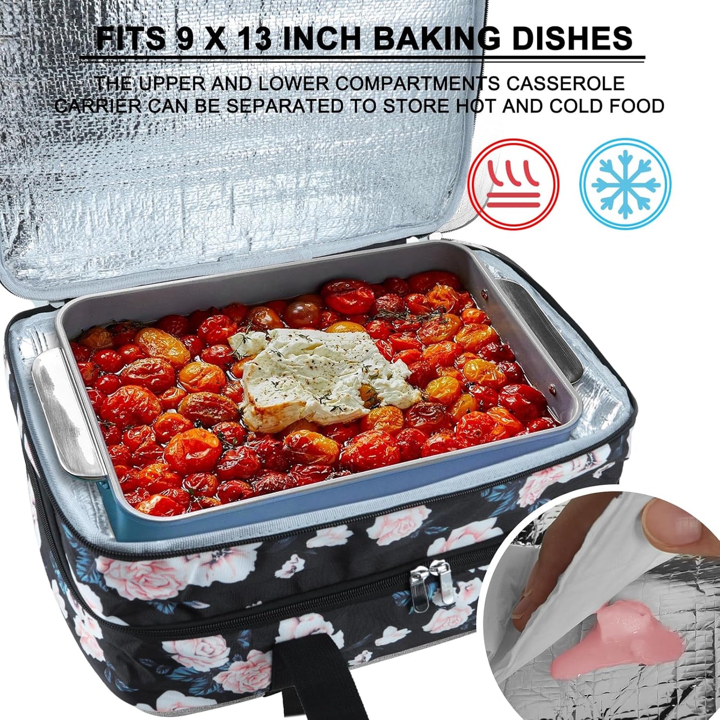 Insulated Casserole Carrier - Casserole Carriers for Hot or Cold Food - Lasagna Lugger Dish Carrier, Thermal Lunch Bag for Potluck Parties, Picnic, Travel, Fits 9" x 13" Baking Dish, Grey
