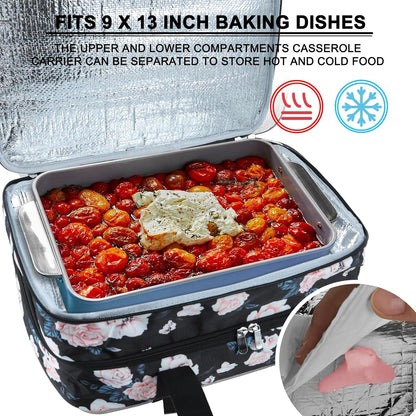 Insulated Casserole Carrier - Casserole Carriers for Hot or Cold Food - Lasagna Lugger Dish Carrier, Thermal Lunch Bag for Potluck Parties, Picnic, Travel, Fits 9" x 13" Baking Dish, Grey