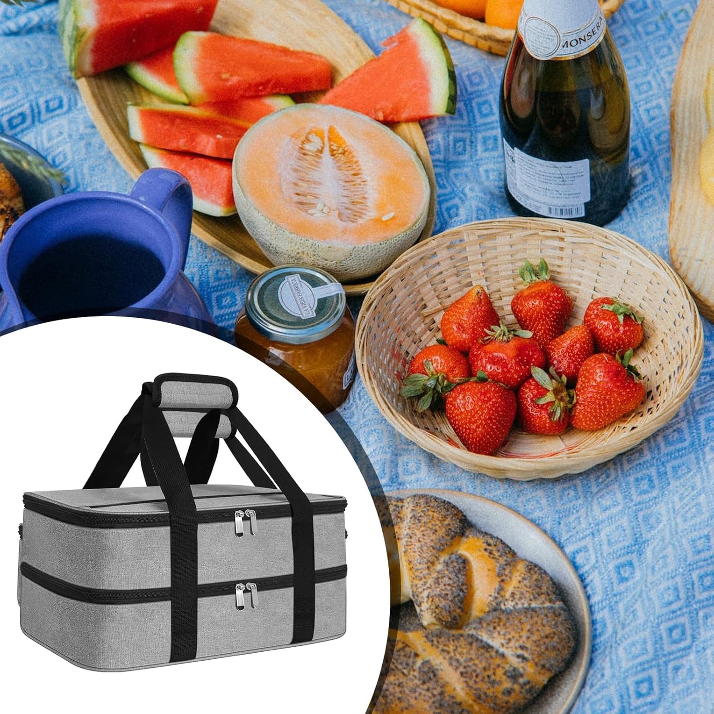 Insulated Casserole Carrier - Casserole Carriers for Hot or Cold Food - Lasagna Lugger Dish Carrier, Thermal Lunch Bag for Potluck Parties, Picnic, Travel, Fits 9" x 13" Baking Dish, Grey