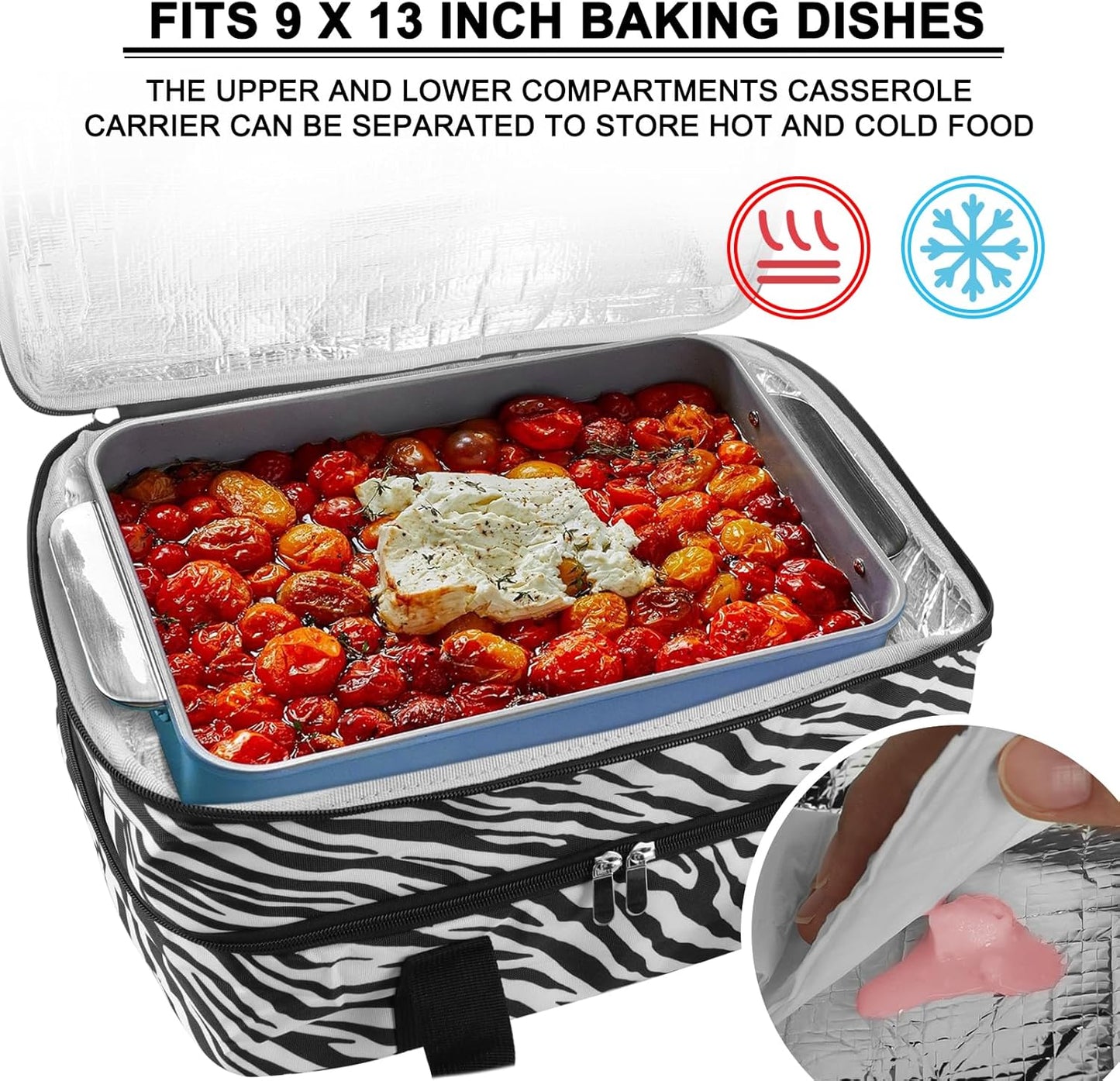 Insulated Casserole Carrier - Casserole Carriers for Hot or Cold Food - Lasagna Lugger Dish Carrier, Thermal Lunch Bag for Potluck Parties, Picnic, Travel, Fits 9" x 13" Baking Dish, Grey