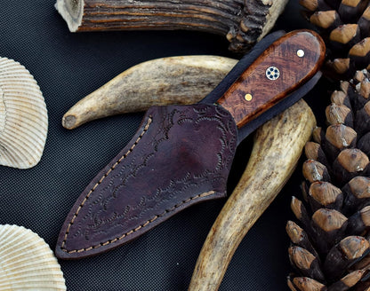 Damascus Steel Oyster Shucking Knife Handmade Oyster Shucker Knife Oyster Opener Tool wood, Bone and Turquoise Handle With Leather Sheath