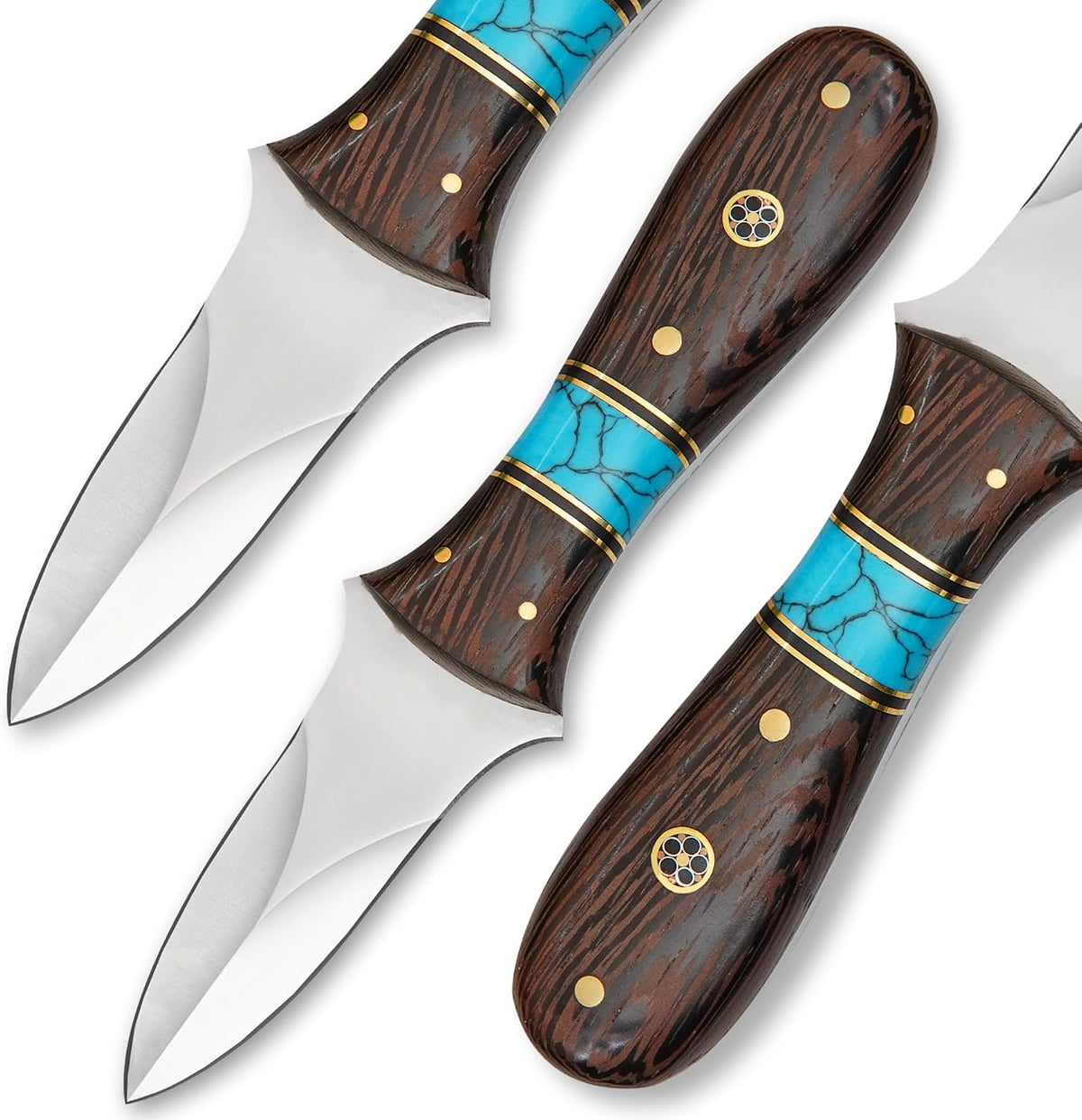 Damascus Steel Oyster Shucking Knife Handmade Oyster Shucker Knife Oyster Opener Tool wood, Bone and Turquoise Handle With Leather Sheath