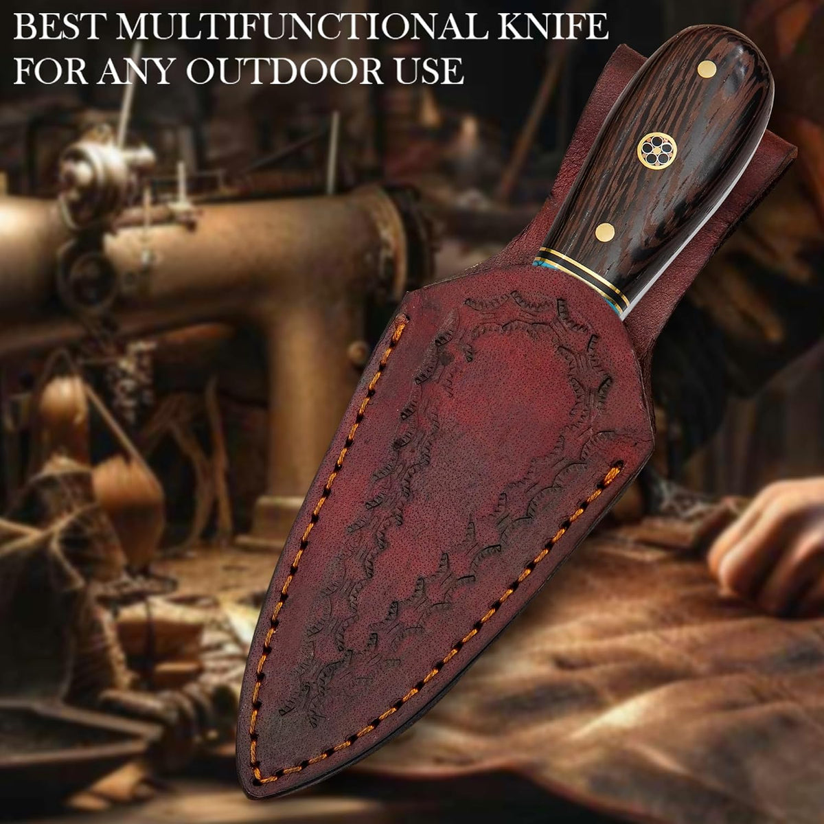 Damascus Steel Oyster Shucking Knife Handmade Oyster Shucker Knife Oyster Opener Tool wood, Bone and Turquoise Handle With Leather Sheath