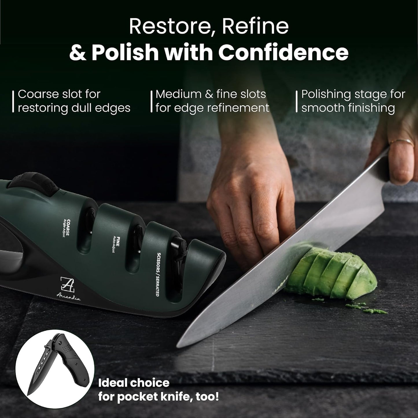Adjustable Angle Pocket Knife Sharpener – 5-Angle Precision Dial, 3-Stage Diamond & Ceramic System for EDC, Kitchen & Outdoor Knives – Ergonomic Handle, Non-Slip Base